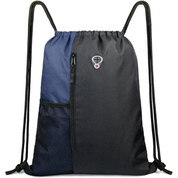 Large Drawstring Gym Bag with Zipper Pockets for Sports Travel Men Women - Picture 1 of 7